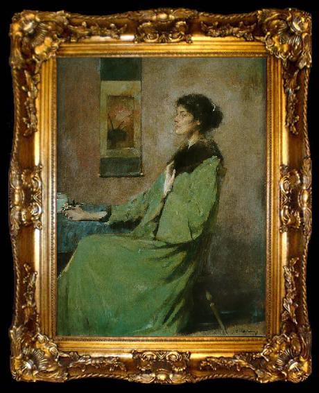 framed  Thomas Dewing Portrait of a Lady Holding a Rose, ta009-2